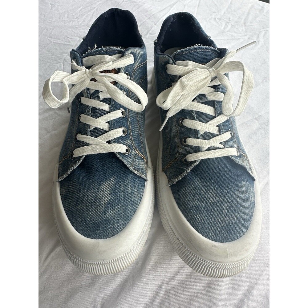 FAKSLON Blue White Canvas Lace Up Casual Sneakers Men's